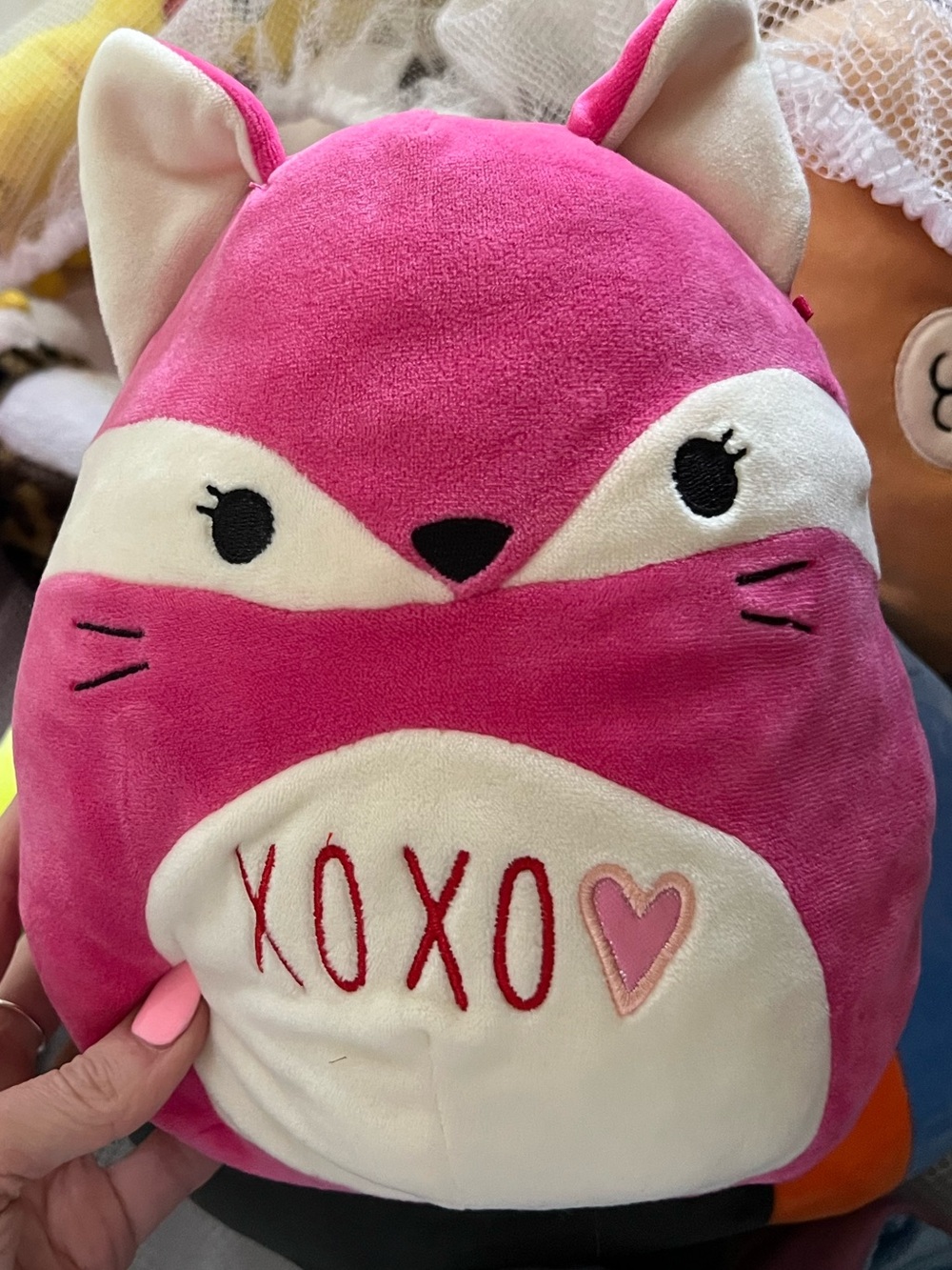 Kellytoy Pink and Cream Fox Stuffed Animal Plush with XOXO Embroidered Heart